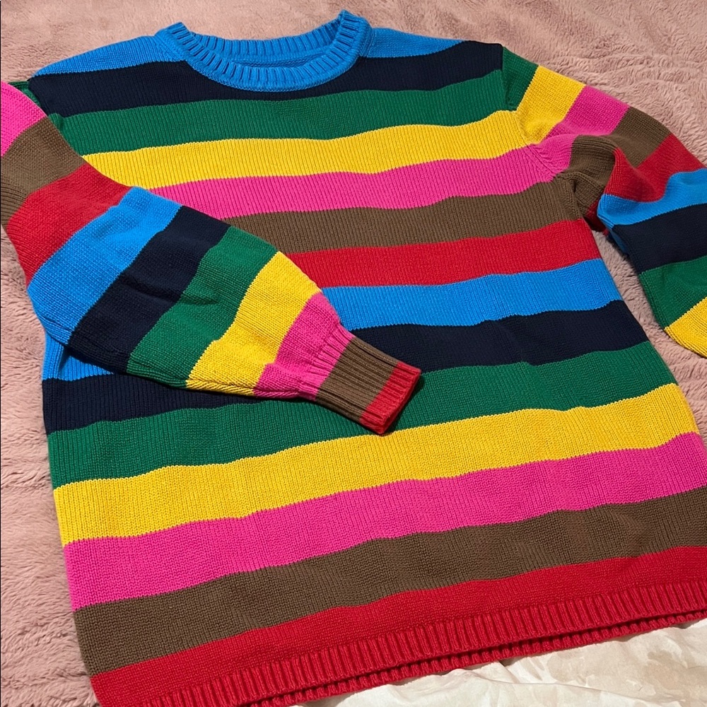 GAP Maternity Happy Stripe Puff Sleeve Rainbow Sweater Size Small Petite